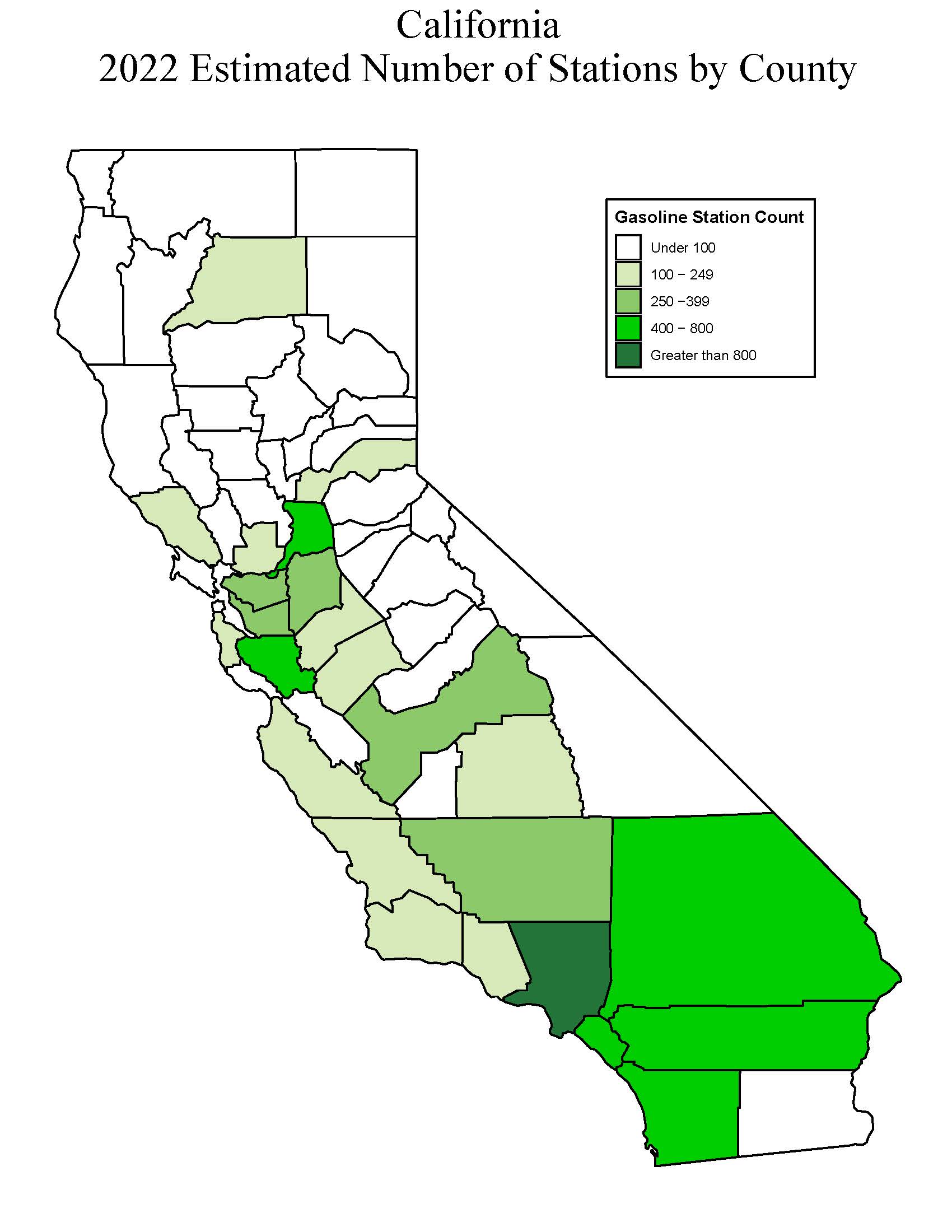 Estimated Number of Gasoline Stations by county