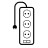 Power strip drawing with three sockets and an on/off switch