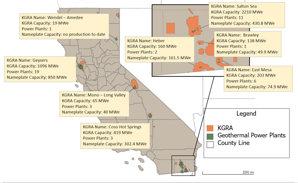 California Map of Known Geothermal Resource Areas and Geothermal Power Plants