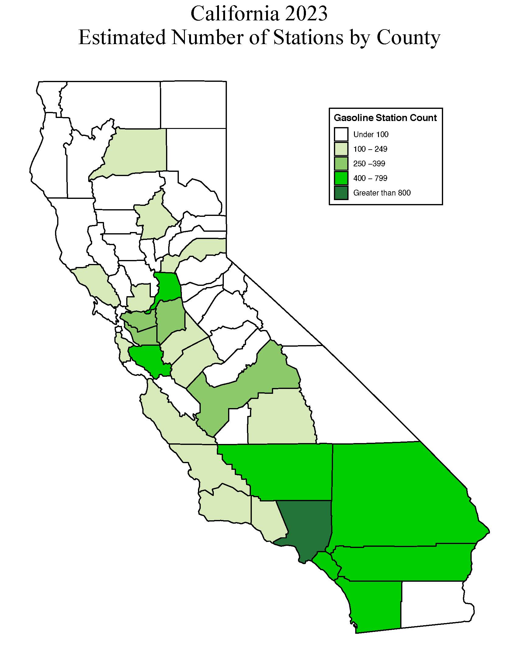 Estimated Number of Gasoline Stations by county