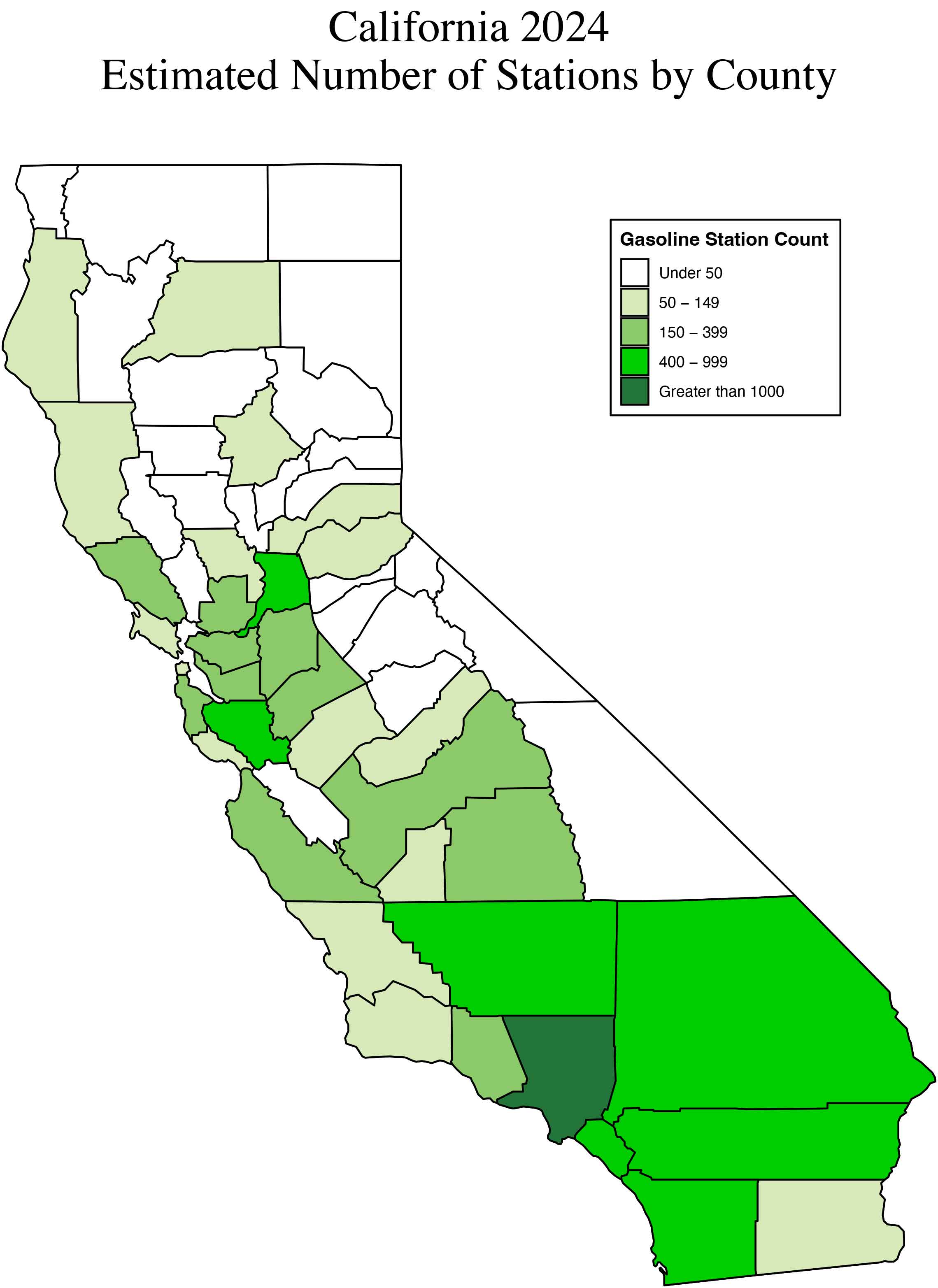 Estimated Number of Gasoline Stations by county