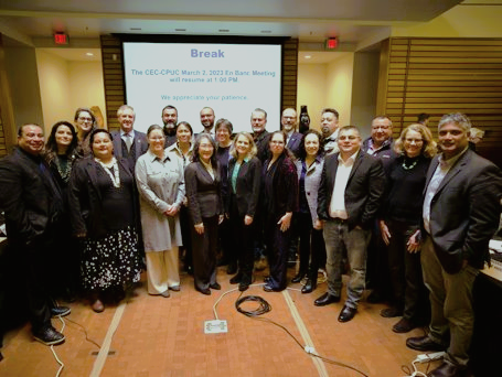 Image of CEC with En Banc. CEC adopted a Resolution Committing to Support Tribal Energy Sovereignty. This resolution was adopted at a CEC and CPUC En Banc.