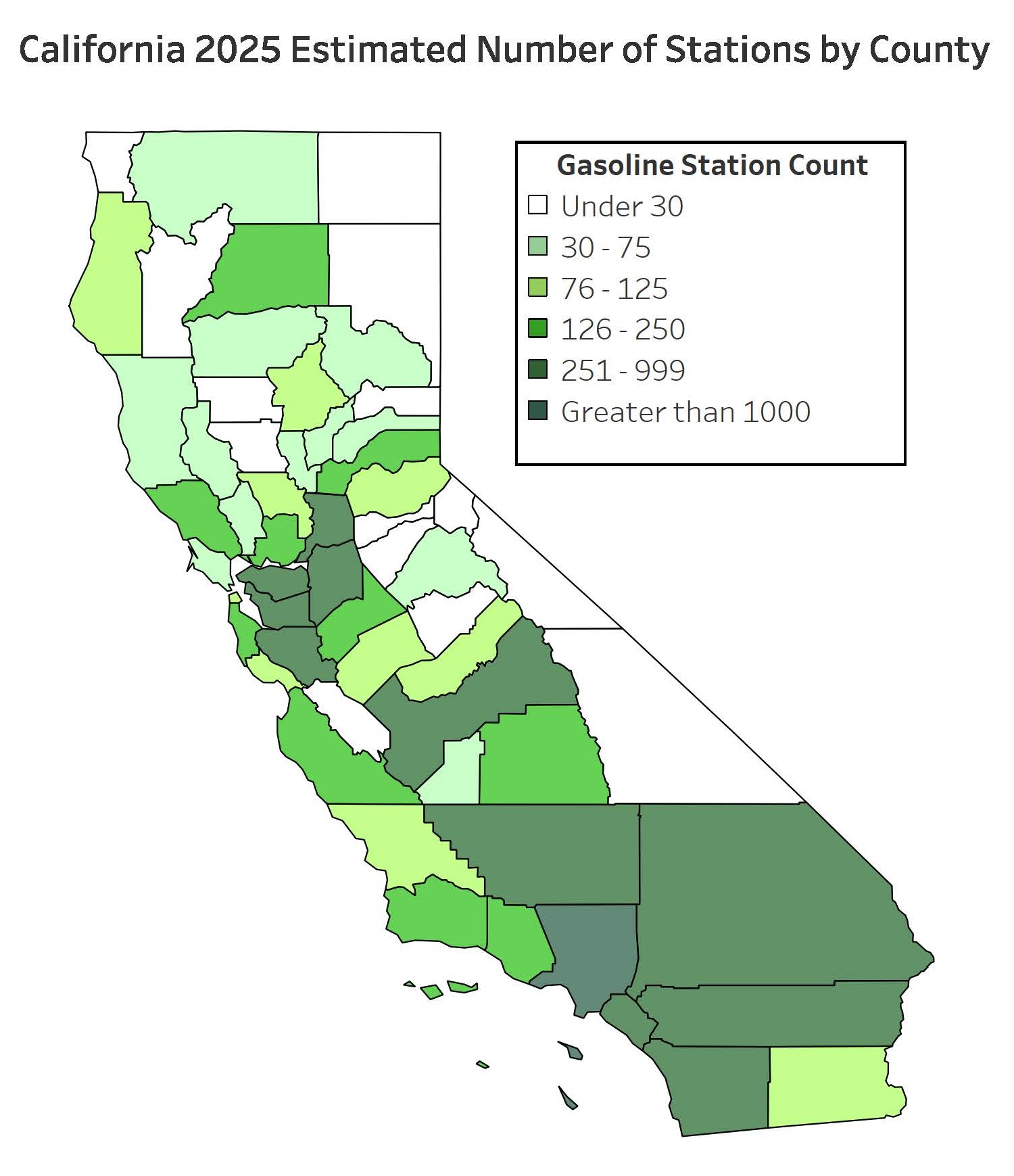 Estimated Number of Gasoline Stations by county
