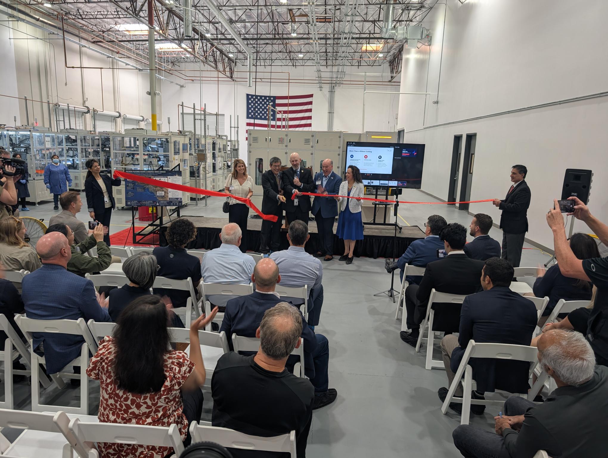 California Energy Commission staff, American Lithium Energy staff and local leaders celebrate the ribbon cutting of American Lithium Energy's newest facility. 