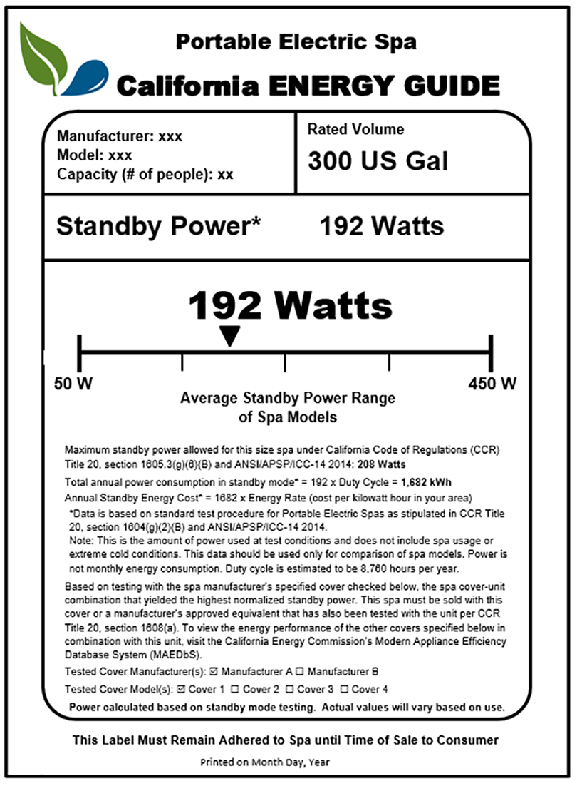 Portable Electric Spas Sample Label