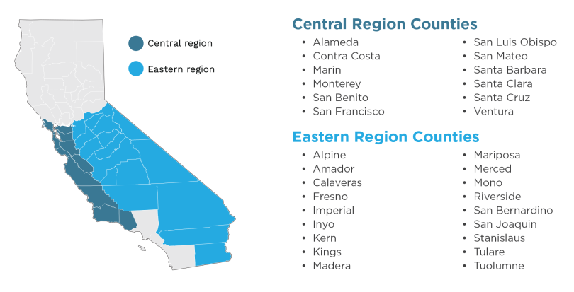 Graphic showing counties included in the CALeVIP State Priority Project.