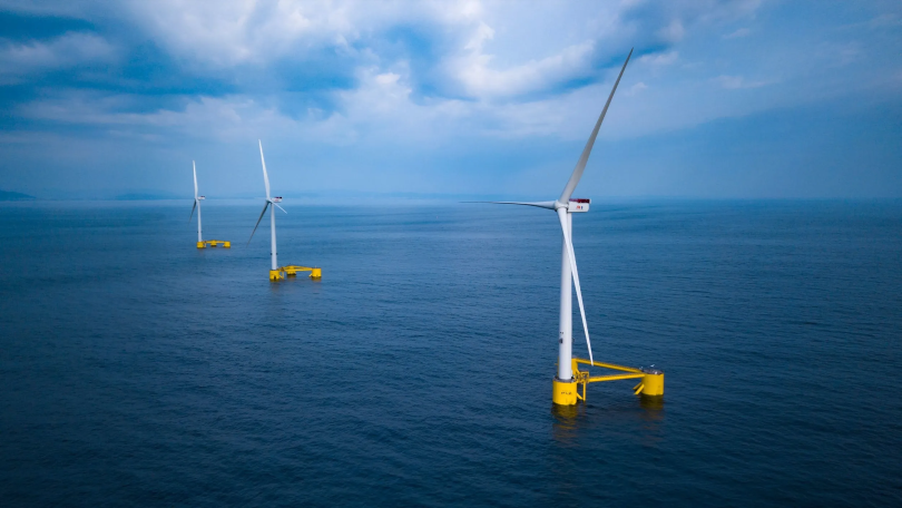 Photo of floating offshore wind turbines.