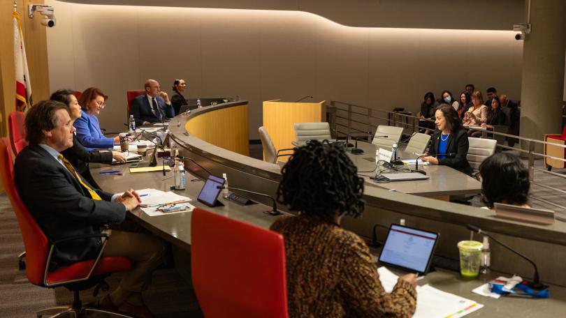 Photo of Commissioner Noemi Gallardo during confirmation hearings.