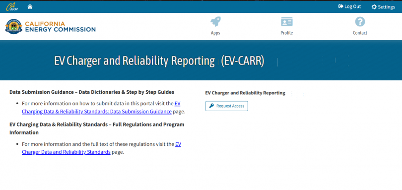 Web portal with text information and clickable button with text “Request Access.”