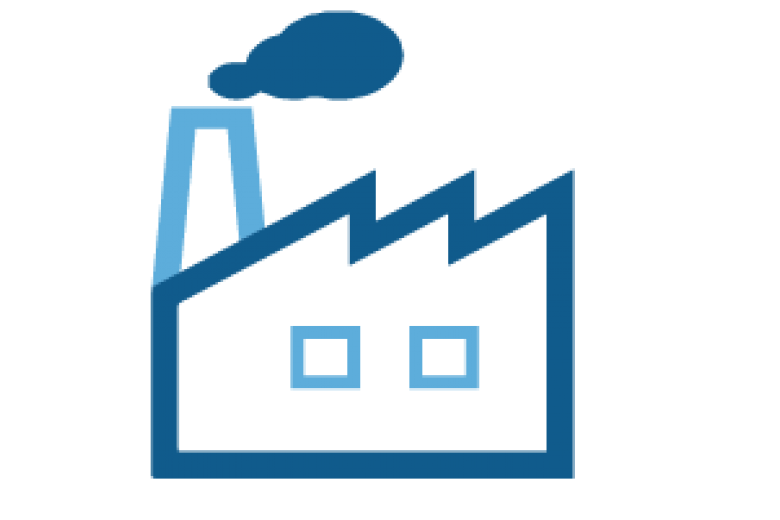 pictograph of plant with dark smoke coming out of exhaust stack