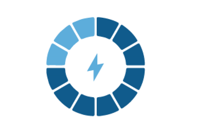 Pictograph of power charge circle showing 75% charge and electric bolt charging indicator in center