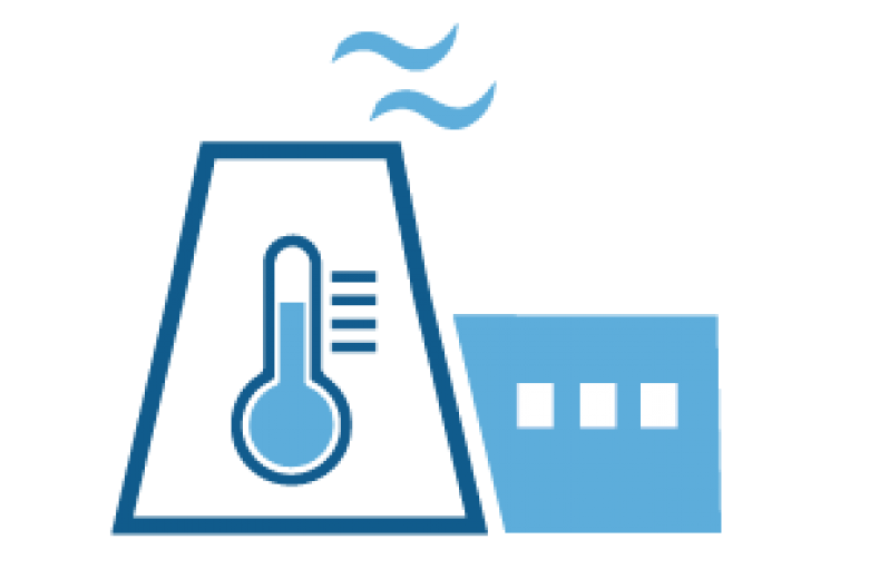 Pictograph of power plant and thermometer showing temperature