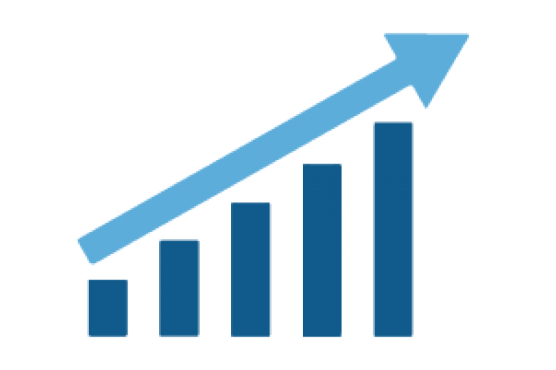 Graph with arrow showing increase over time