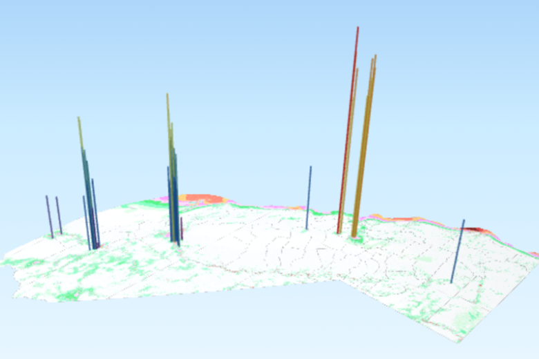 This interactive three-dimensional visualization displays the seasonal variation of wind generation in California