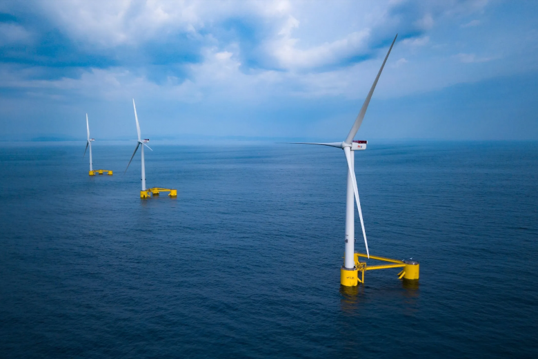 Photo of the WindFloat Atlantic project courtesy of Principle Power/Ocean Winds