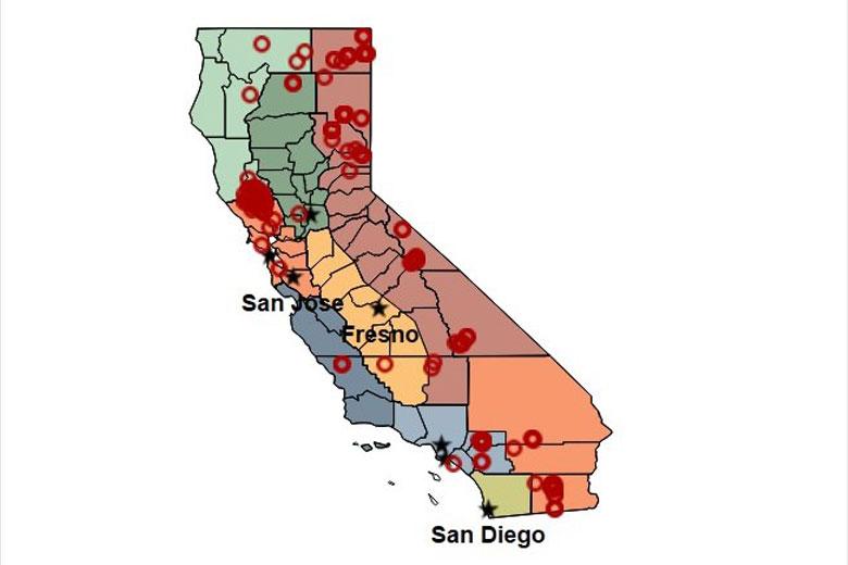 California map showing Geothermal Grant and Loan Program Summary