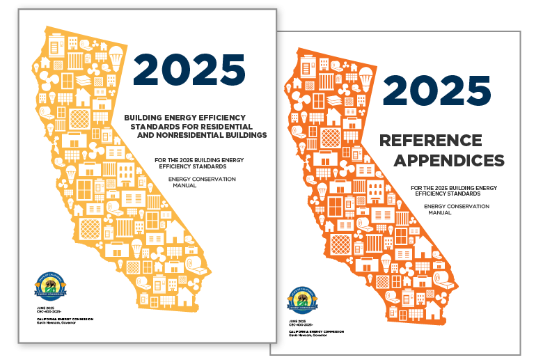 2025 Building Energy Efficiency Standrds report cover (left) and the 2025 Reference Appendices (right)