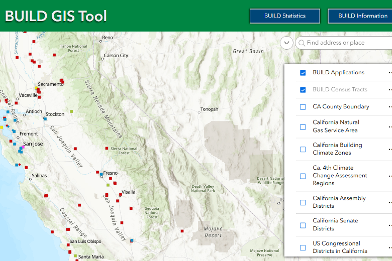 BUILD Dashboard displaying California on the left with a Legend/Key on the right.